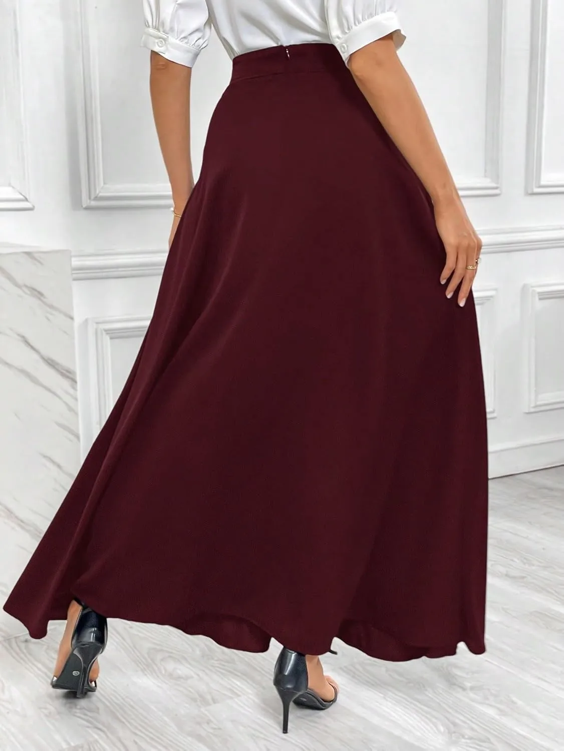 Beach Causal Women's Skirt Women Solid Color High Waist A-Line Skirt Casual