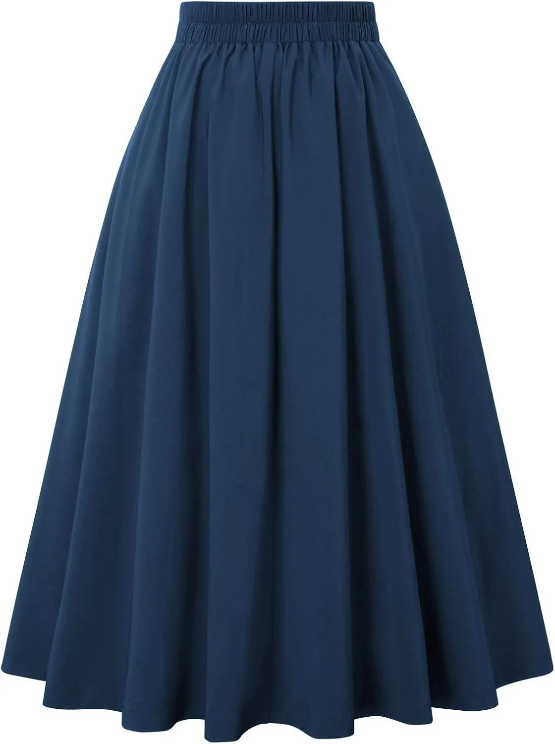 Belle Poque Women's Vintage High Waist Pleated Midi A-Line Skirt with Pockets