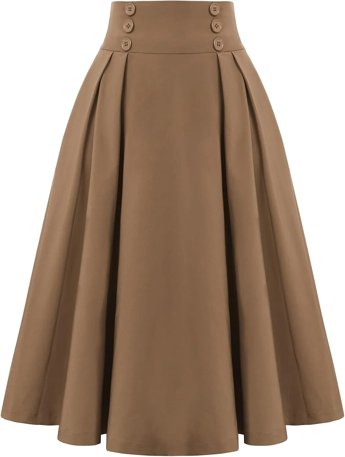 Belle Poque Women's Vintage High Waist Pleated Midi A-Line Skirt with Pockets