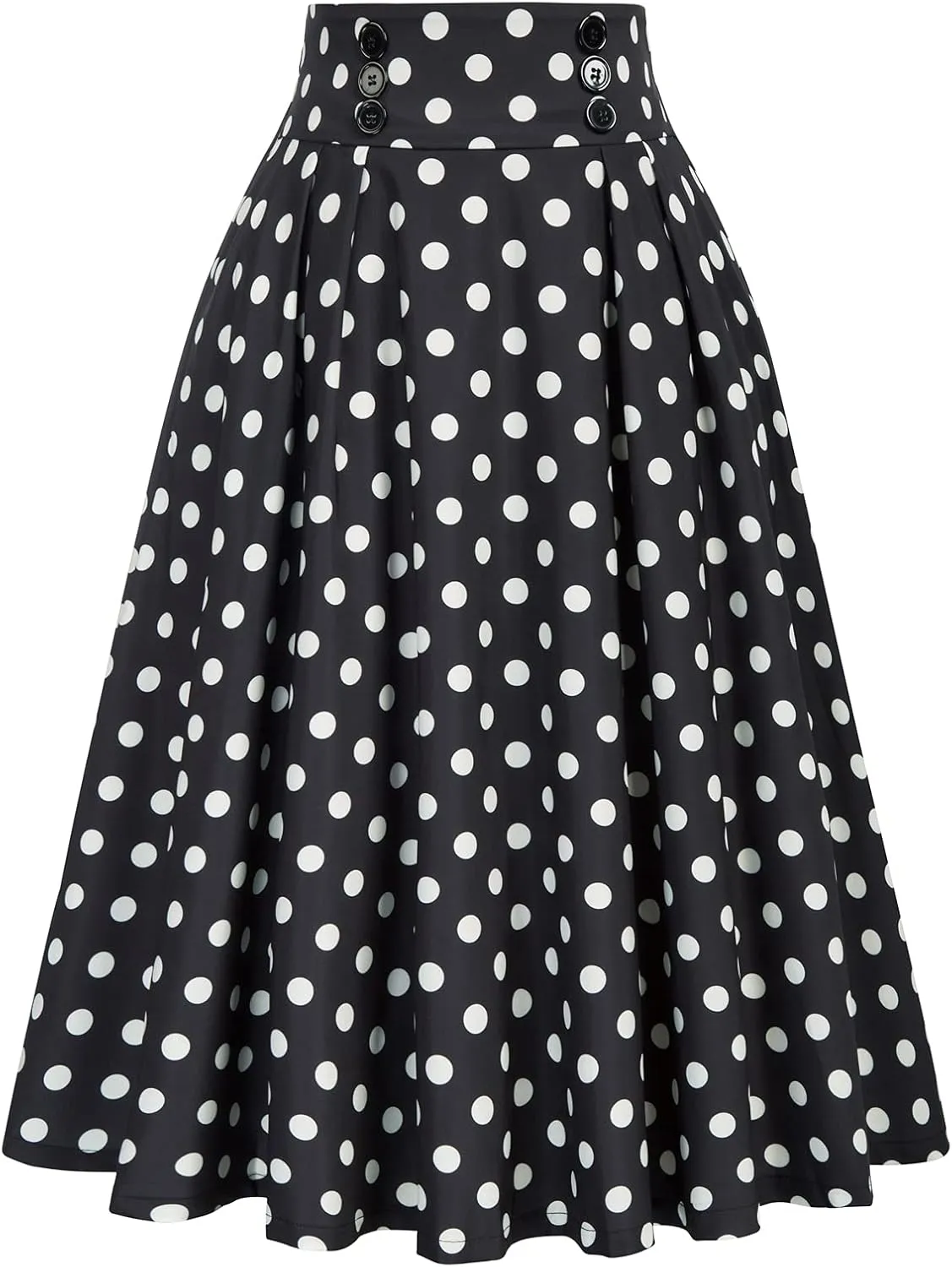 Belle Poque Women's Vintage High Waist Pleated Midi A-Line Skirt with Pockets