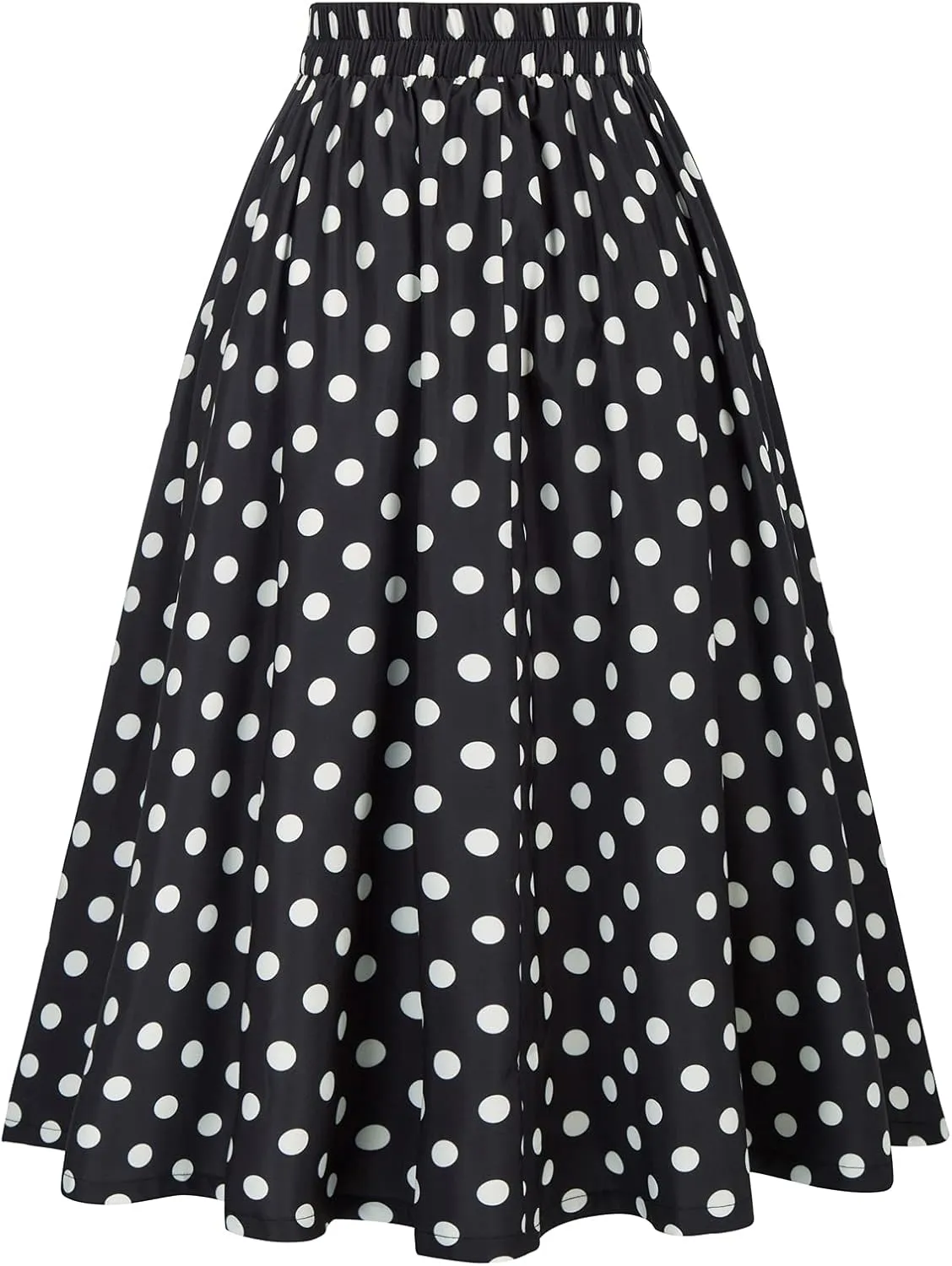 Belle Poque Women's Vintage High Waist Pleated Midi A-Line Skirt with Pockets