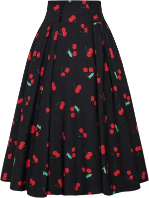 Belle Poque Women's Vintage High Waist Pleated Midi A-Line Skirt with Pockets