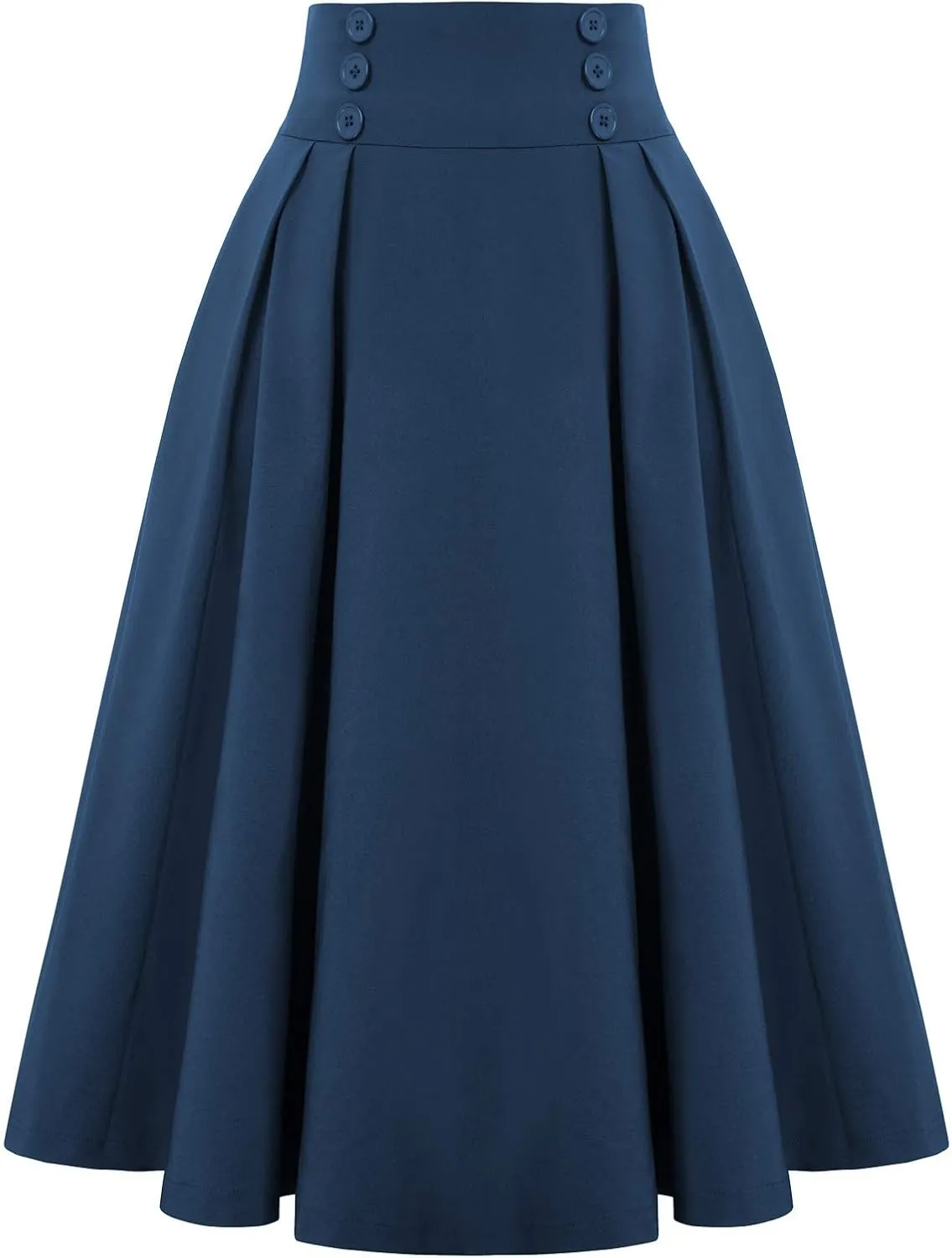 Belle Poque Women's Vintage High Waist Pleated Midi A-Line Skirt with Pockets