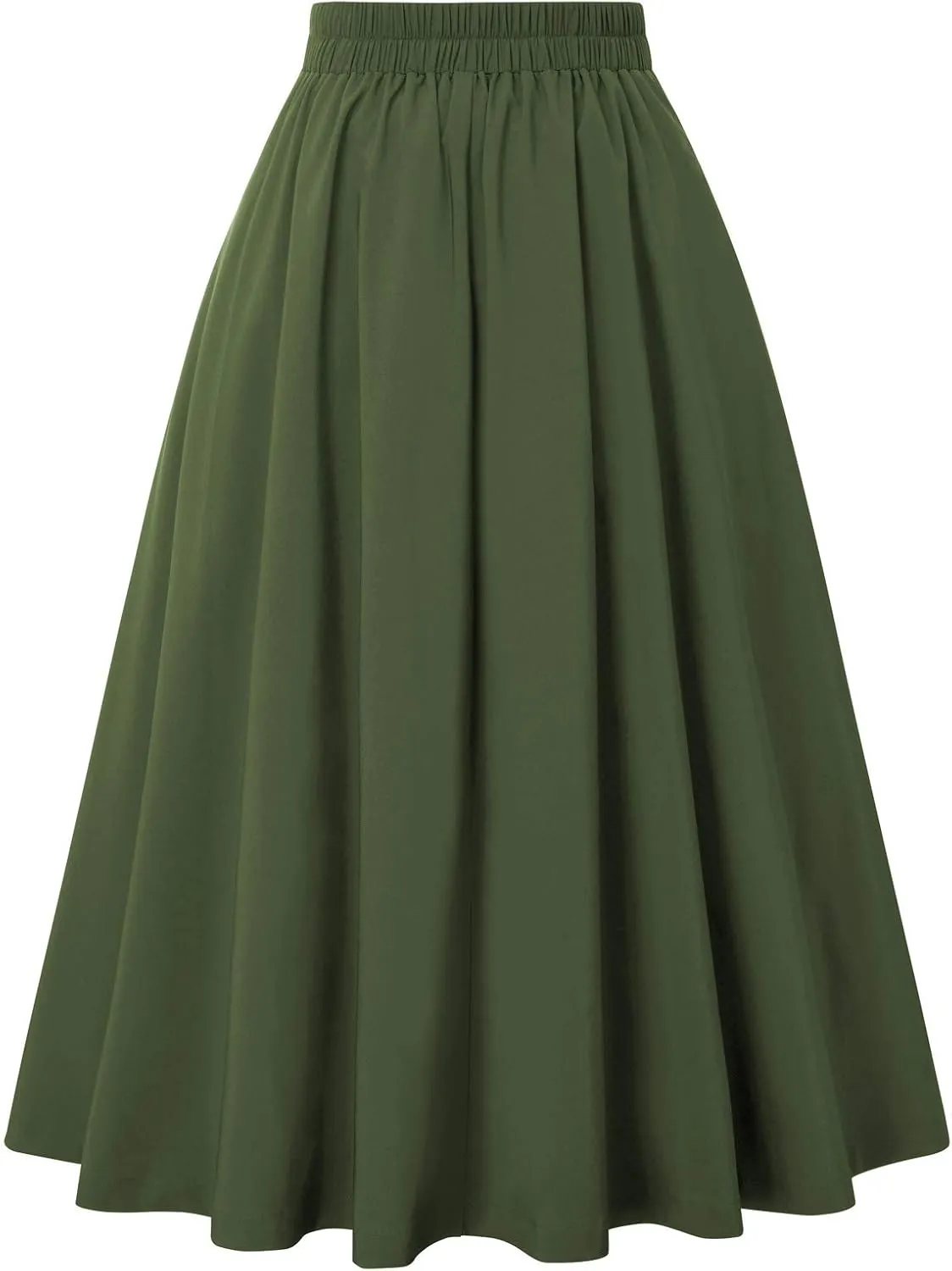 Belle Poque Women's Vintage High Waist Pleated Midi A-Line Skirt with Pockets