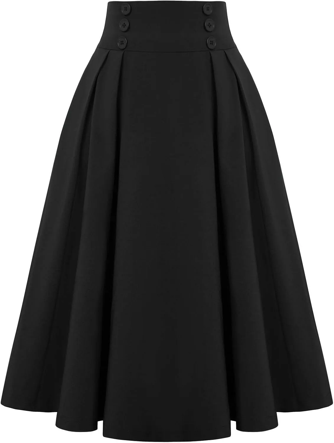 Belle Poque Women's Vintage High Waist Pleated Midi A-Line Skirt with Pockets