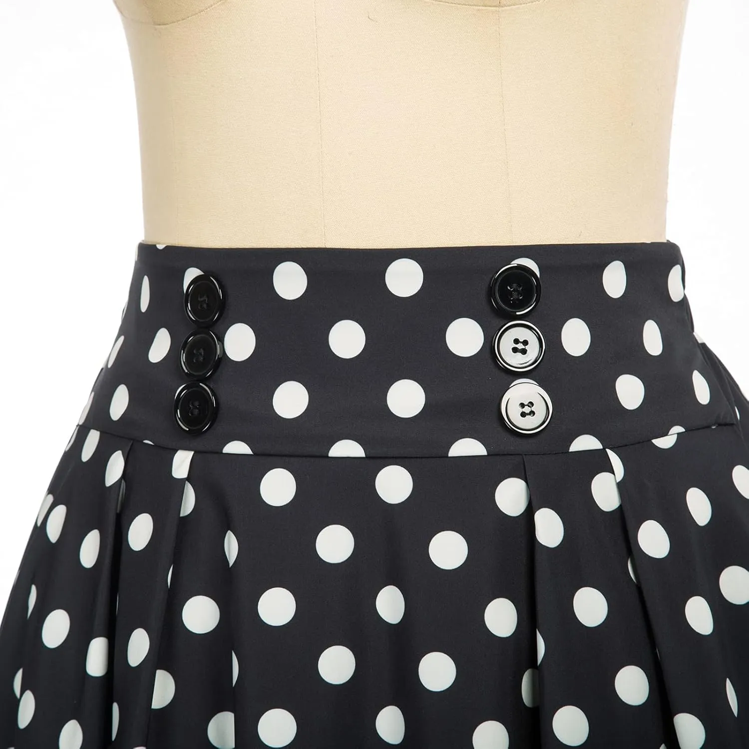 Belle Poque Women's Vintage High Waist Pleated Midi A-Line Skirt with Pockets