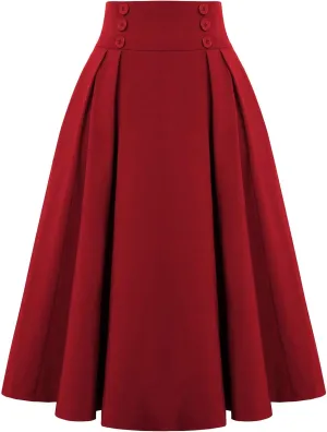 Belle Poque Women's Vintage High Waist Pleated Midi A-Line Skirt with Pockets