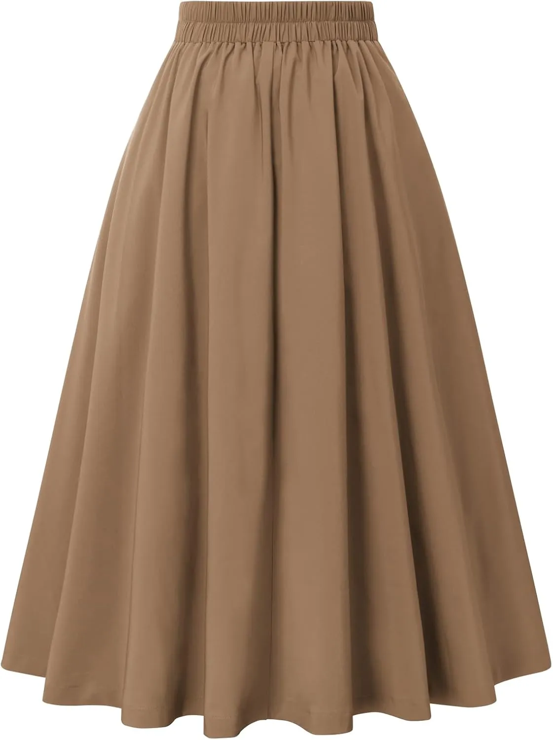 Belle Poque Women's Vintage High Waist Pleated Midi A-Line Skirt with Pockets