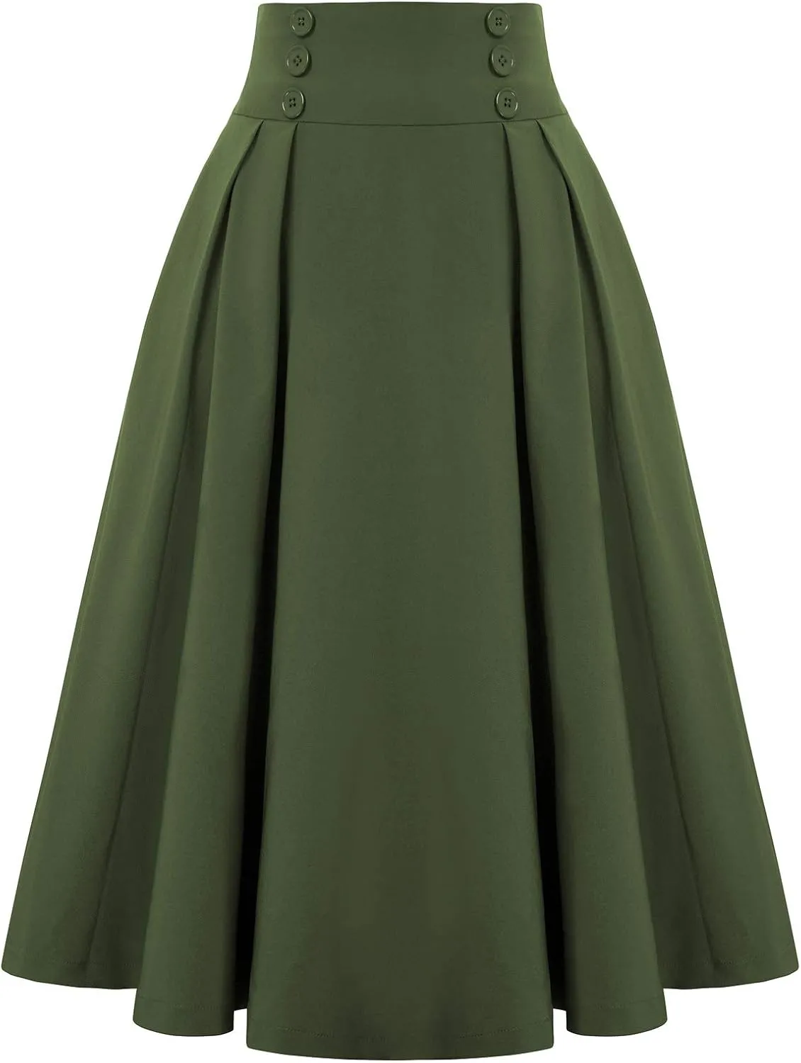Belle Poque Women's Vintage High Waist Pleated Midi A-Line Skirt with Pockets