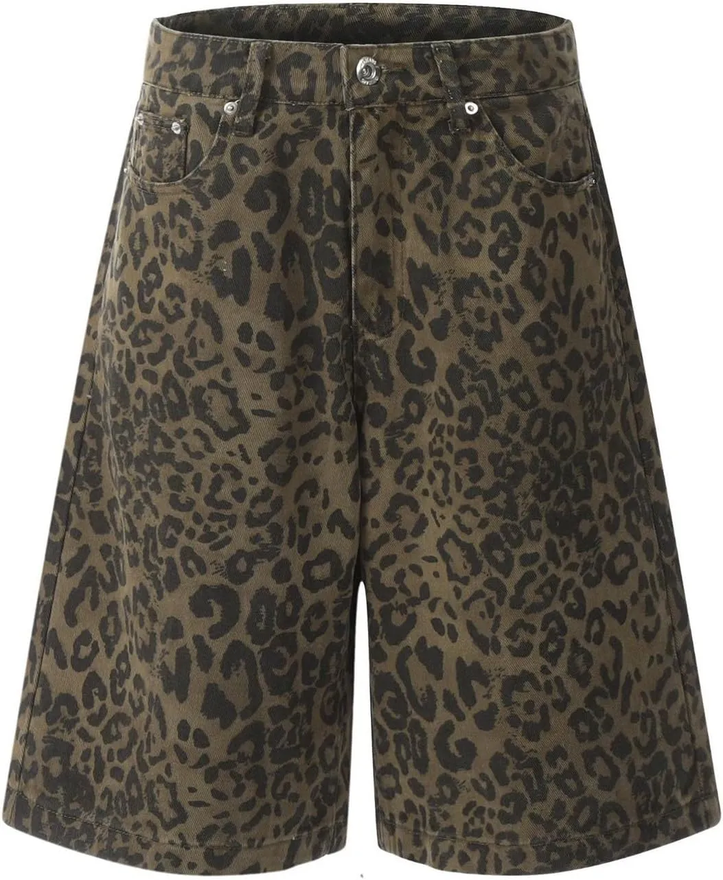 Bermuda Shorts for Women High Waisted Leopard Printed Short Pants Relaxed Fit Stretchy Casual Fashion Denim Shorts