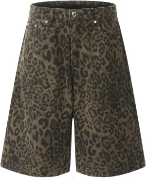 Bermuda Shorts for Women High Waisted Leopard Printed Short Pants Relaxed Fit Stretchy Casual Fashion Denim Shorts