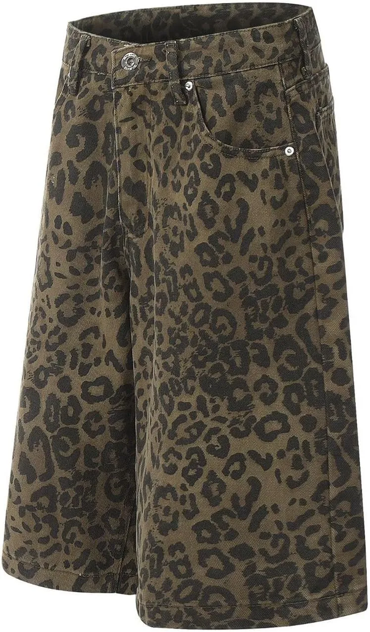 Bermuda Shorts for Women High Waisted Leopard Printed Short Pants Relaxed Fit Stretchy Casual Fashion Denim Shorts