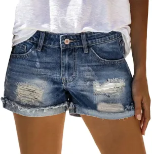 Black Denim Shorts for Women High Waisted Stretch Fashionable Ripped Vintage Jean Shorts Pure Color Rolled Up Hem Hot Short Pants Womens Shorts for Summer