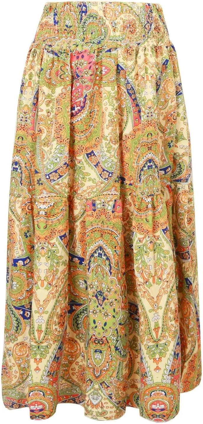 Boho Long Skirts for Women 2025 Summer Elastic High Waisted Flowy Swing A-Line Floral Maxi Skirt