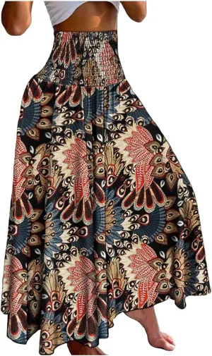 Boho Maxi Skirts for Women 2025 Summer Elegant High Waisted Flowy Swing A-Line Floral Long Skirt
