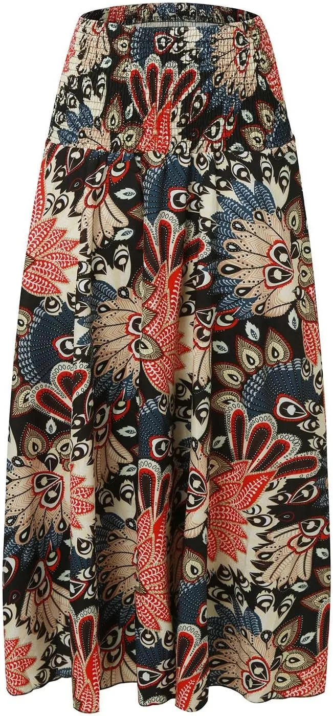Boho Maxi Skirts for Women 2025 Summer Elegant High Waisted Flowy Swing A-Line Floral Long Skirt