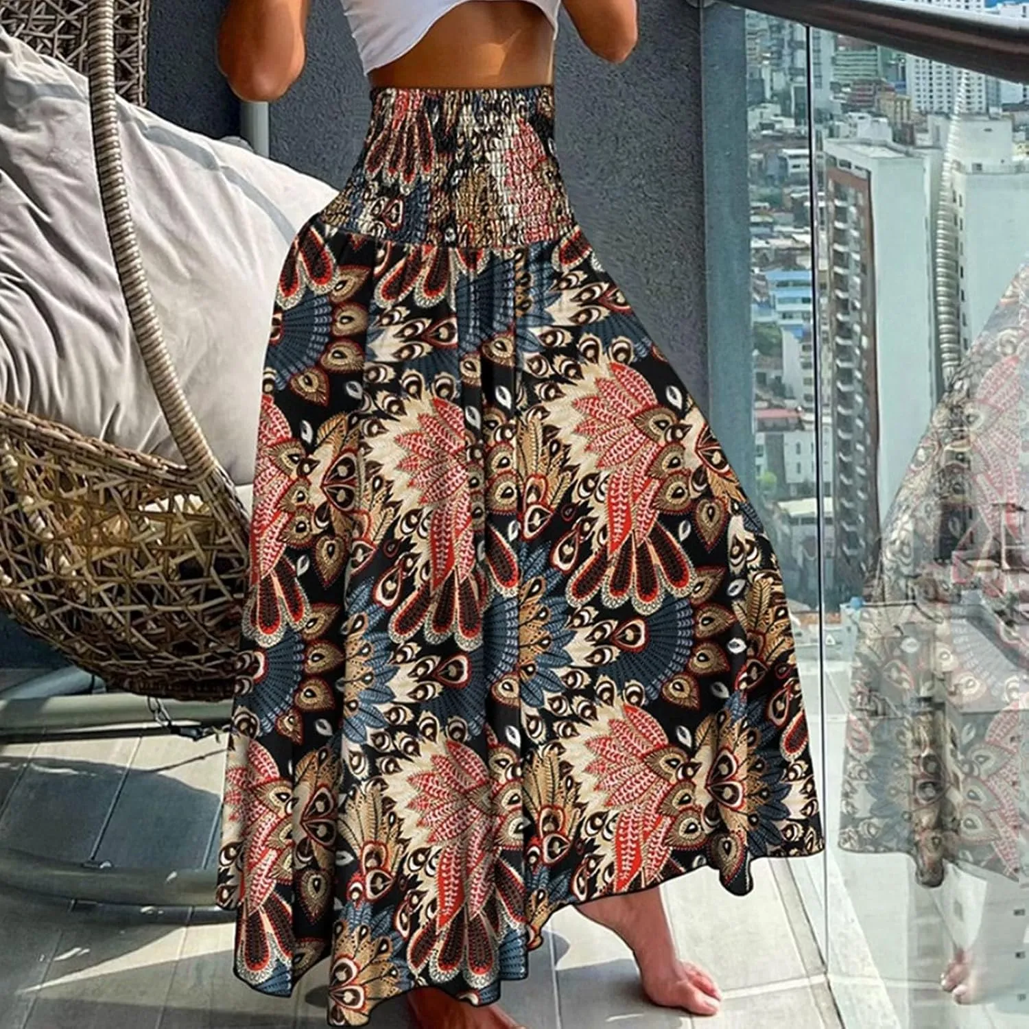 Boho Maxi Skirts for Women 2025 Summer Elegant High Waisted Flowy Swing A-Line Floral Long Skirt