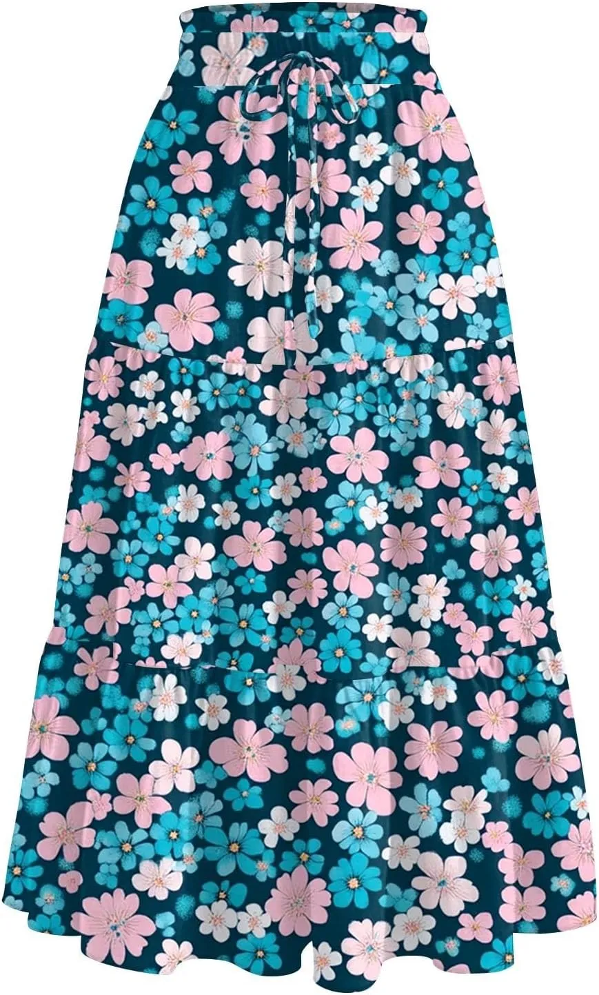 Cargo Skirts for Women High Waist A-Line Maxi Skirt with Pockets Flowy Summer