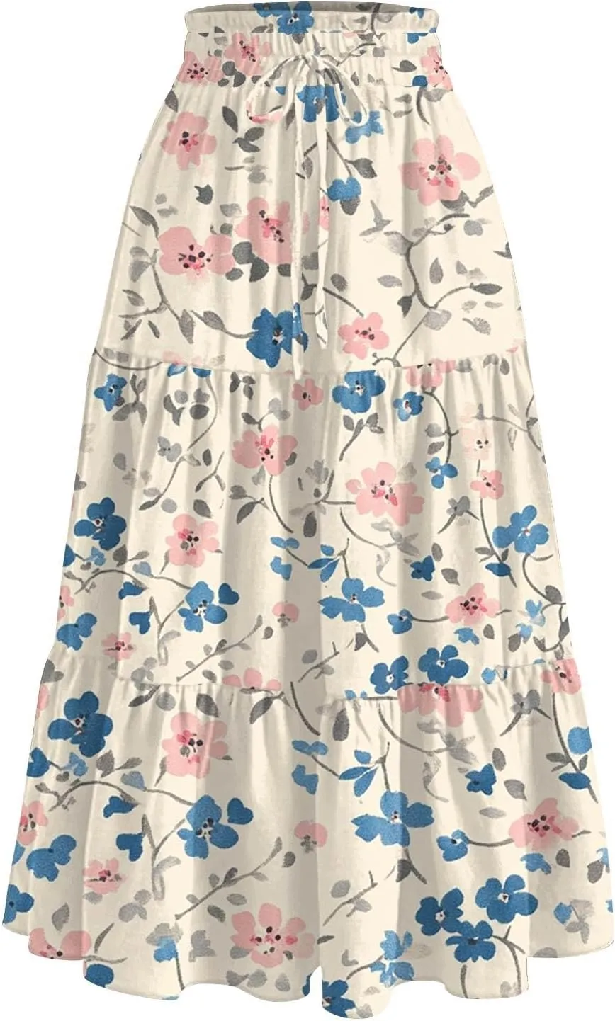 Cargo Skirts for Women High Waist A-Line Maxi Skirt with Pockets Flowy Summer