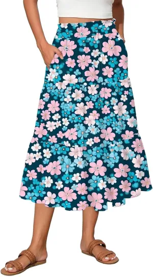 Cargo Skirts for Women High Waist A-Line Maxi Skirt with Pockets Flowy Summer