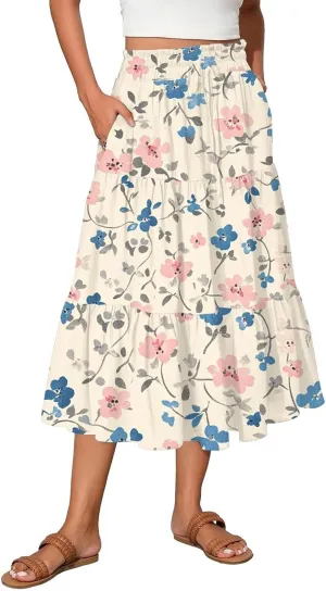 Cargo Skirts for Women High Waist A-Line Maxi Skirt with Pockets Flowy Summer