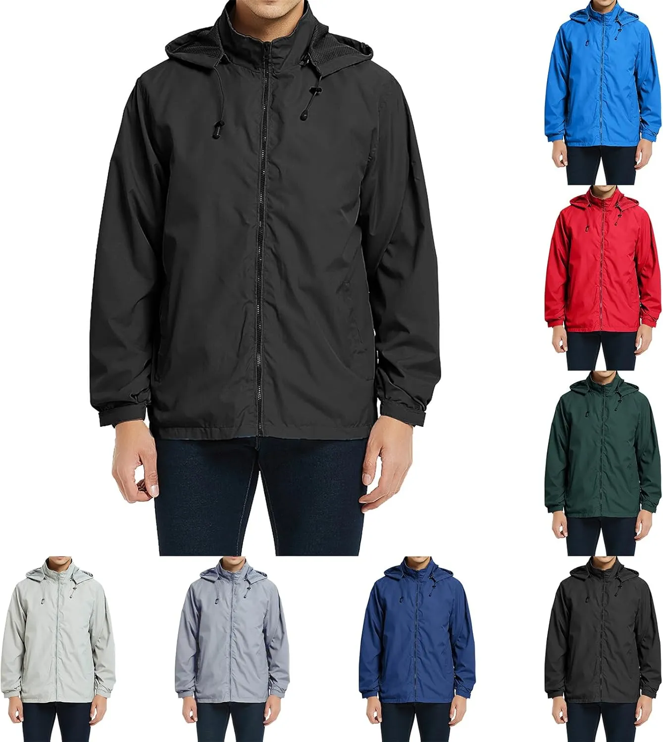 Casual Jacket for Men Lightweight Softshell Jacket Windbreak Waterproof Raincoat Travel Hiking Coat with Removable Hood
