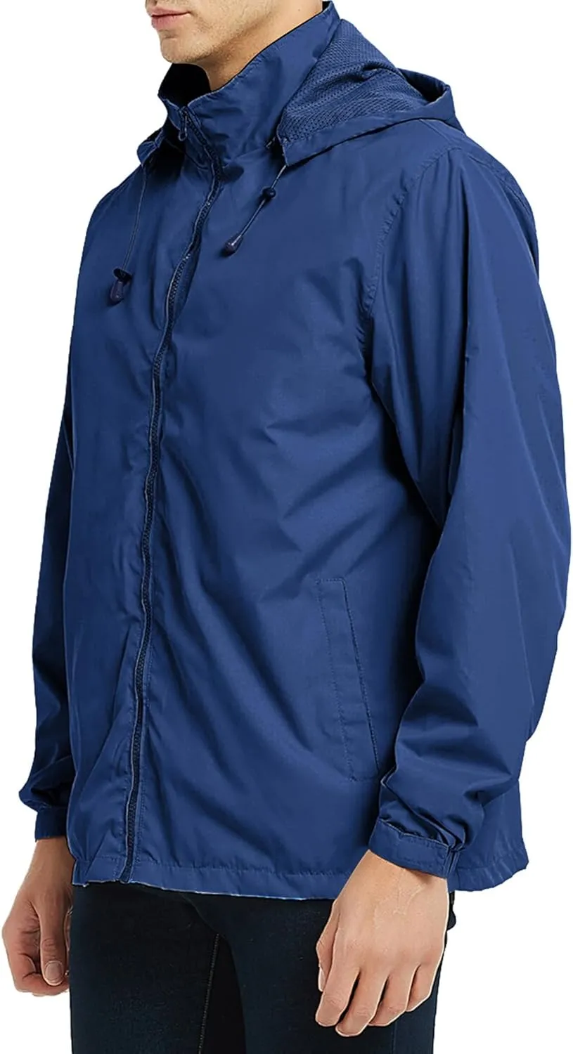 Casual Jacket for Men Lightweight Softshell Jacket Windbreak Waterproof Raincoat Travel Hiking Coat with Removable Hood