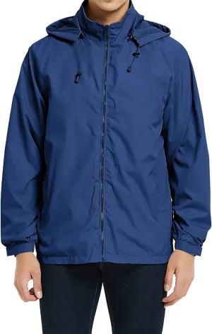 Casual Jacket for Men Lightweight Softshell Jacket Windbreak Waterproof Raincoat Travel Hiking Coat with Removable Hood