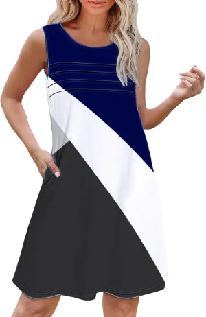 Casual Summer Dress Womens with Pockets Summer Casual Tank Dress Sleeveless Midi Beach Dress Cotton Sundresses