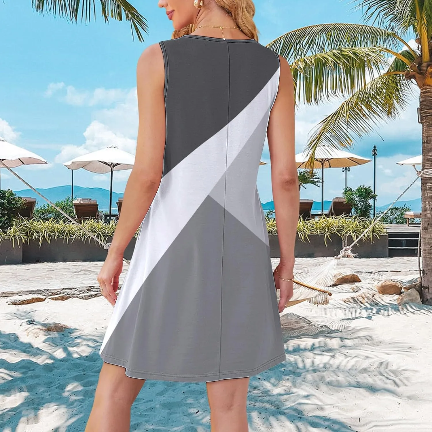 Casual Summer Dress Womens with Pockets Summer Casual Tank Dress Sleeveless Midi Beach Dress Cotton Sundresses