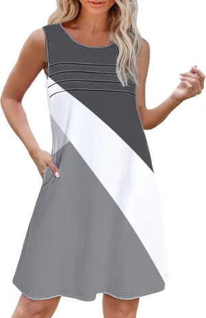 Casual Summer Dress Womens with Pockets Summer Casual Tank Dress Sleeveless Midi Beach Dress Cotton Sundresses