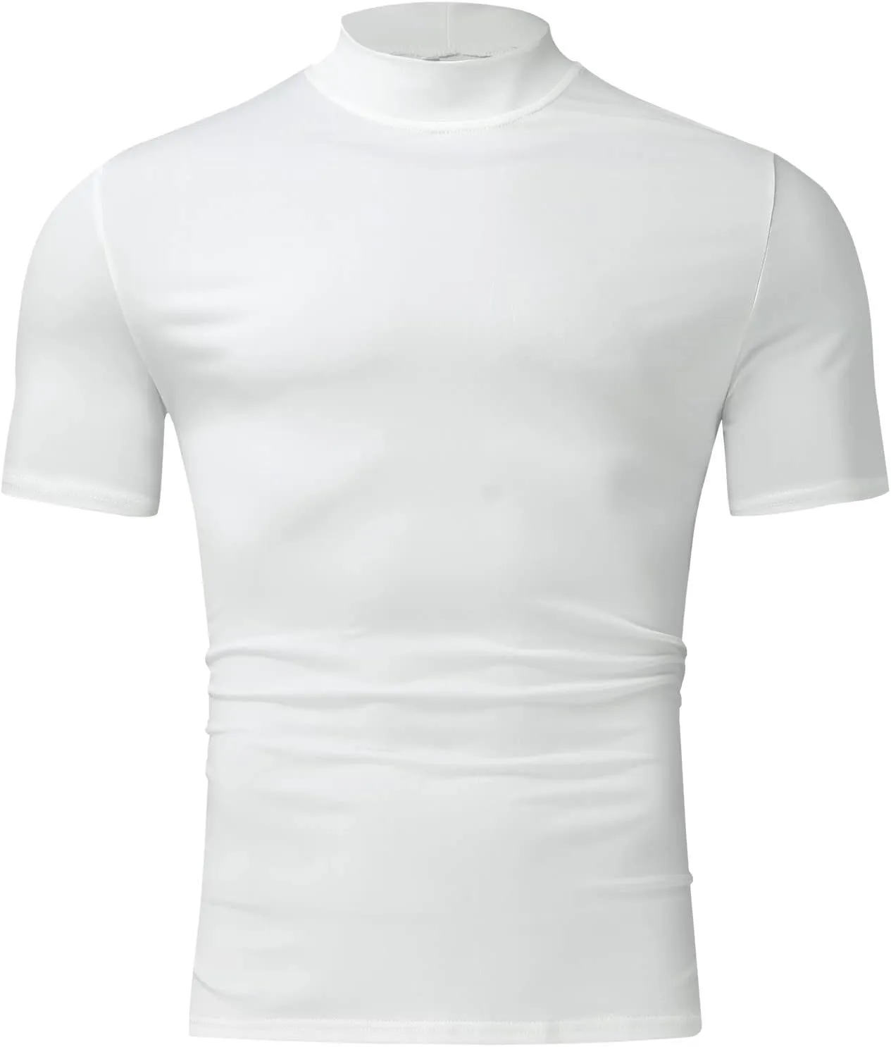 CHUUMEE Mens Mock Turtleneck Sweater Short Sleeve Solid Color T-Shirts Basic Slim Fit Pullover Tees