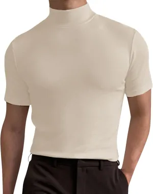 CHUUMEE Mens Mock Turtleneck Sweater Short Sleeve Solid Color T-Shirts Basic Slim Fit Pullover Tees