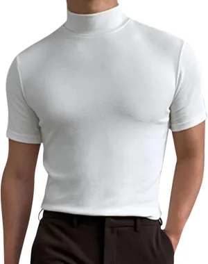 CHUUMEE Mens Mock Turtleneck Sweater Short Sleeve Solid Color T-Shirts Basic Slim Fit Pullover Tees