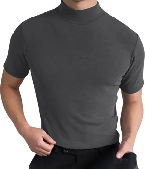 CHUUMEE Mens Mock Turtleneck Sweater Short Sleeve Solid Color T-Shirts Basic Slim Fit Pullover Tees