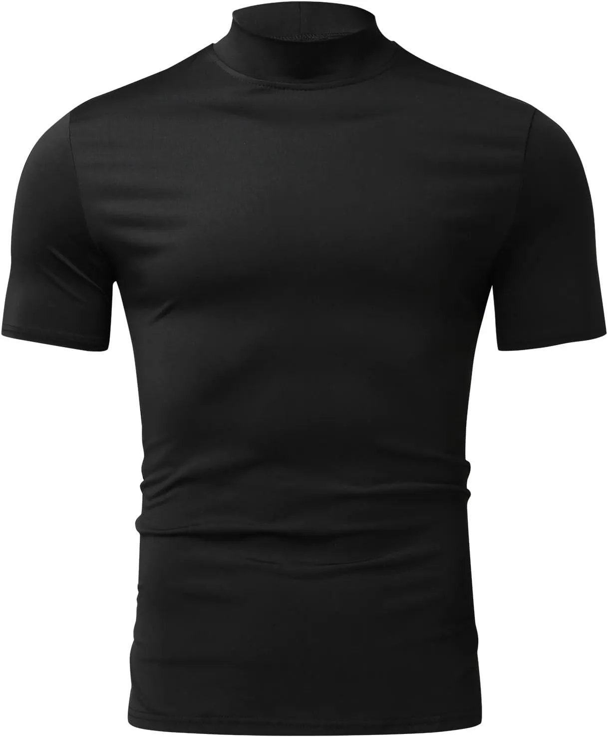 CHUUMEE Mens Mock Turtleneck Sweater Short Sleeve Solid Color T-Shirts Basic Slim Fit Pullover Tees