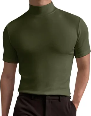 CHUUMEE Mens Mock Turtleneck Sweater Short Sleeve Solid Color T-Shirts Basic Slim Fit Pullover Tees