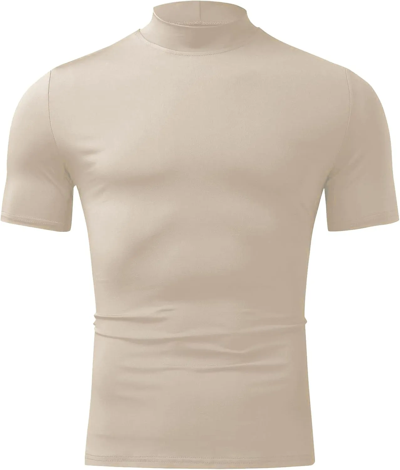 CHUUMEE Mens Mock Turtleneck Sweater Short Sleeve Solid Color T-Shirts Basic Slim Fit Pullover Tees