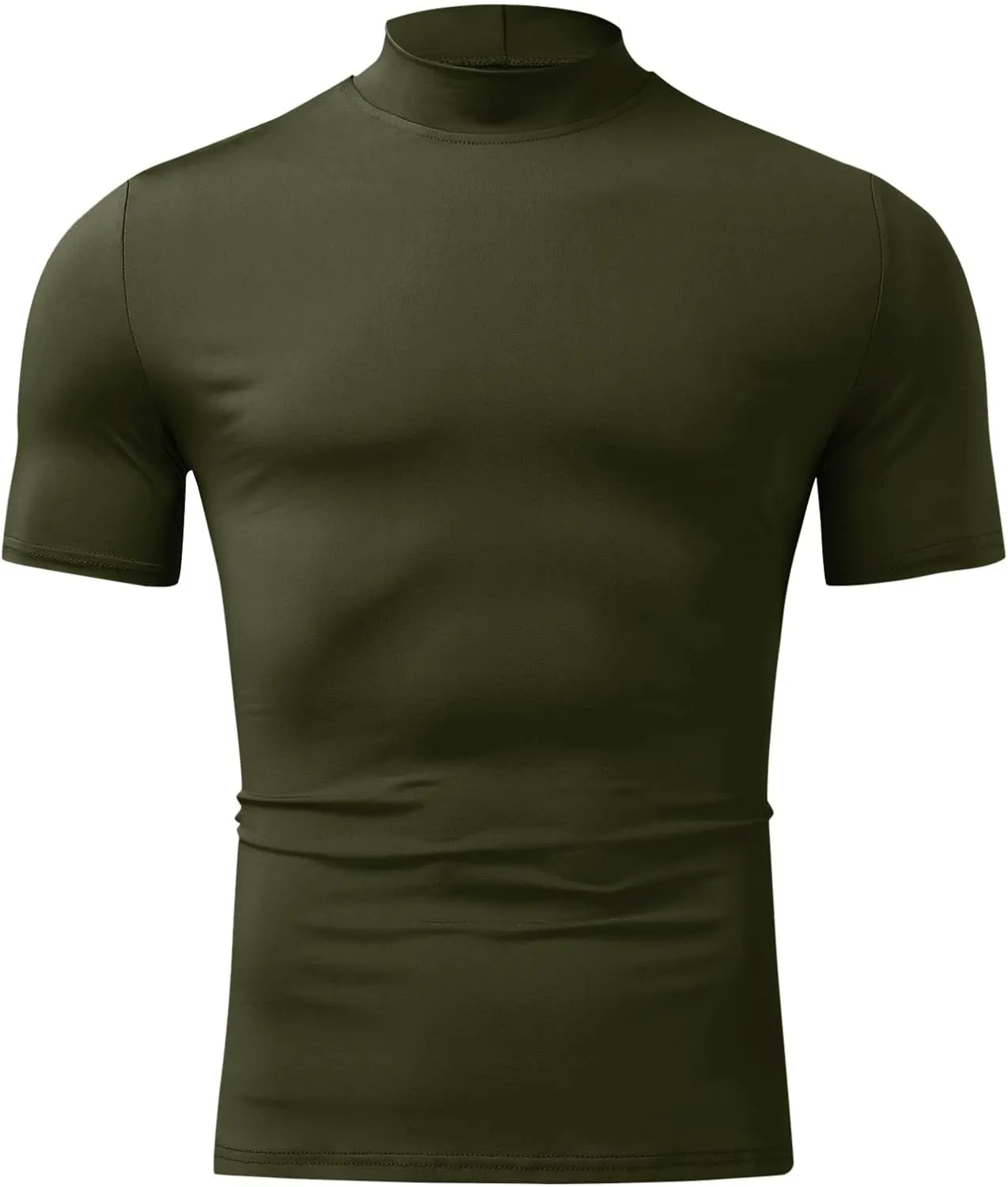 CHUUMEE Mens Mock Turtleneck Sweater Short Sleeve Solid Color T-Shirts Basic Slim Fit Pullover Tees