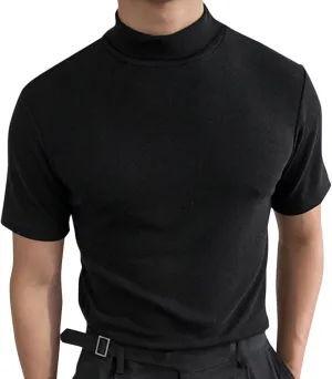 CHUUMEE Mens Mock Turtleneck Sweater Short Sleeve Solid Color T-Shirts Basic Slim Fit Pullover Tees