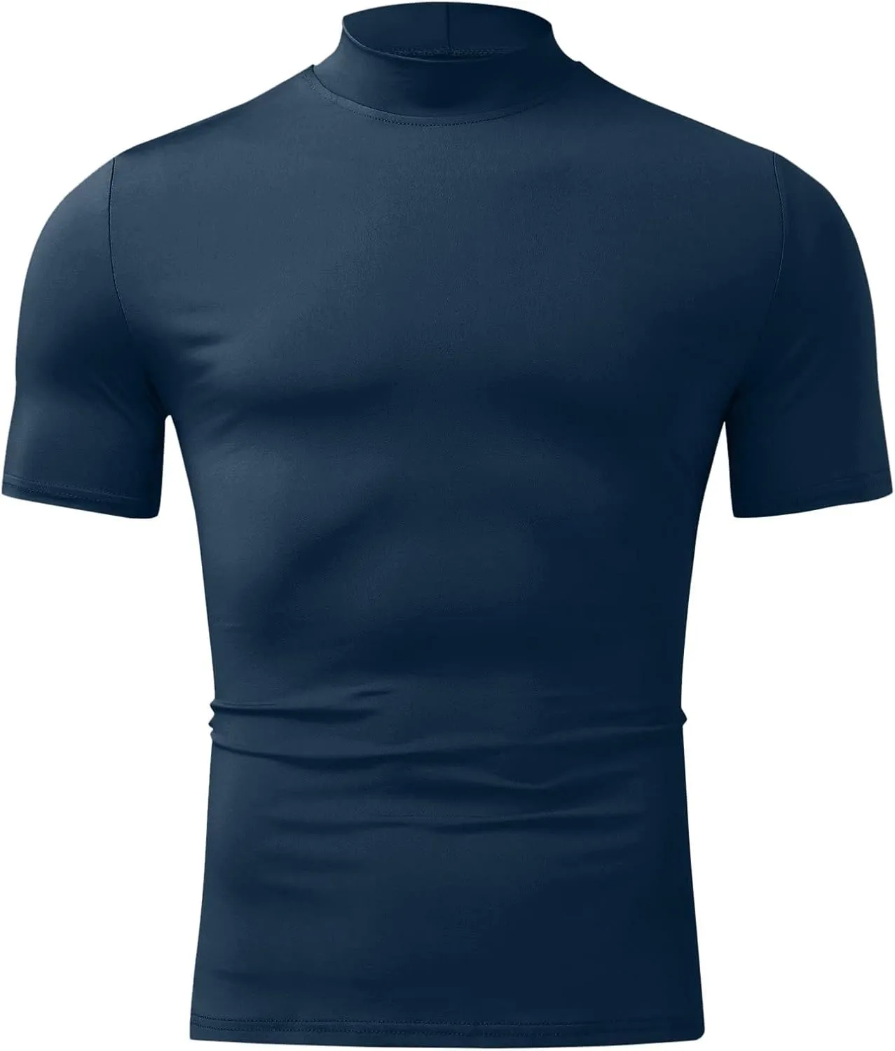 CHUUMEE Mens Mock Turtleneck Sweater Short Sleeve Solid Color T-Shirts Basic Slim Fit Pullover Tees