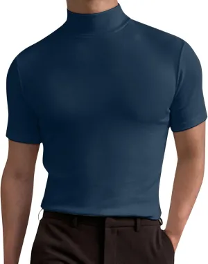 CHUUMEE Mens Mock Turtleneck Sweater Short Sleeve Solid Color T-Shirts Basic Slim Fit Pullover Tees