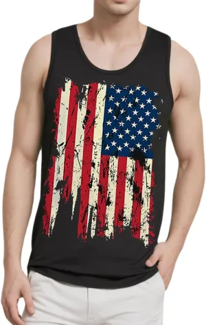 CM-Kid Men's Casual American Flag Tank Tops 4th July Independence Day USA Flag Sleeveless T-Shirt Gym Workout Patriotic Tees