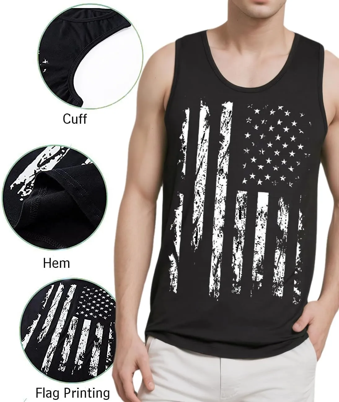 CM-Kid Men's Casual American Flag Tank Tops 4th July Independence Day USA Flag Sleeveless T-Shirt Gym Workout Patriotic Tees