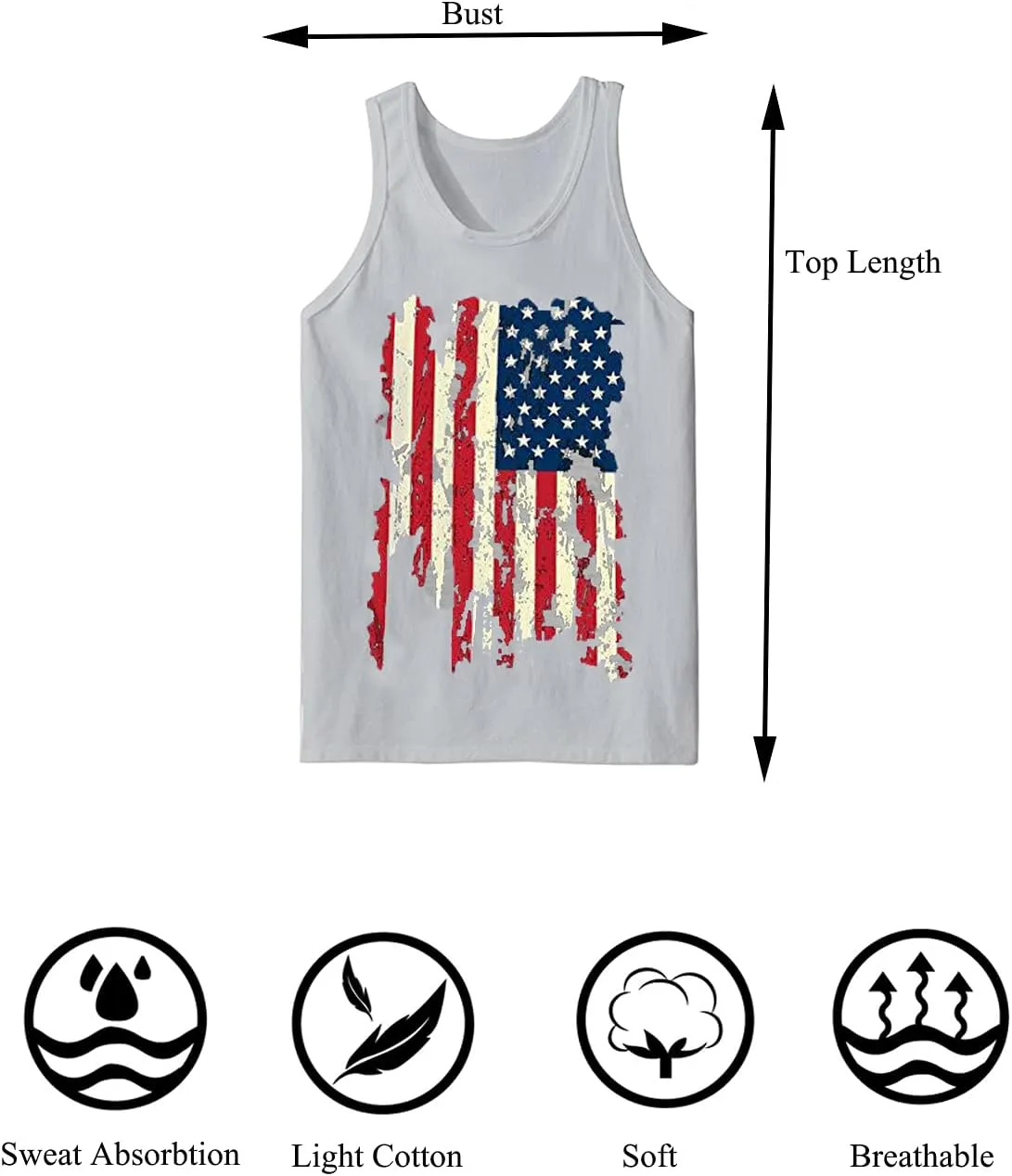 CM-Kid Men's Casual American Flag Tank Tops 4th July Independence Day USA Flag Sleeveless T-Shirt Gym Workout Patriotic Tees