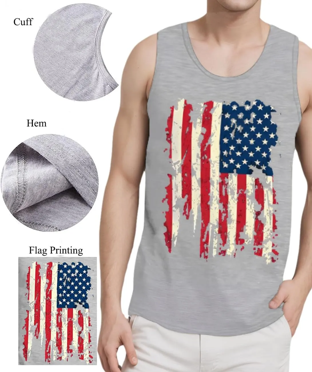 CM-Kid Men's Casual American Flag Tank Tops 4th July Independence Day USA Flag Sleeveless T-Shirt Gym Workout Patriotic Tees