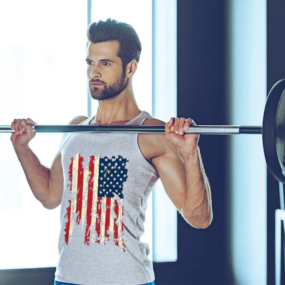 CM-Kid Men's Casual American Flag Tank Tops 4th July Independence Day USA Flag Sleeveless T-Shirt Gym Workout Patriotic Tees