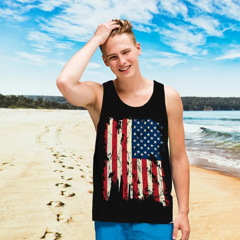 CM-Kid Men's Casual American Flag Tank Tops 4th July Independence Day USA Flag Sleeveless T-Shirt Gym Workout Patriotic Tees