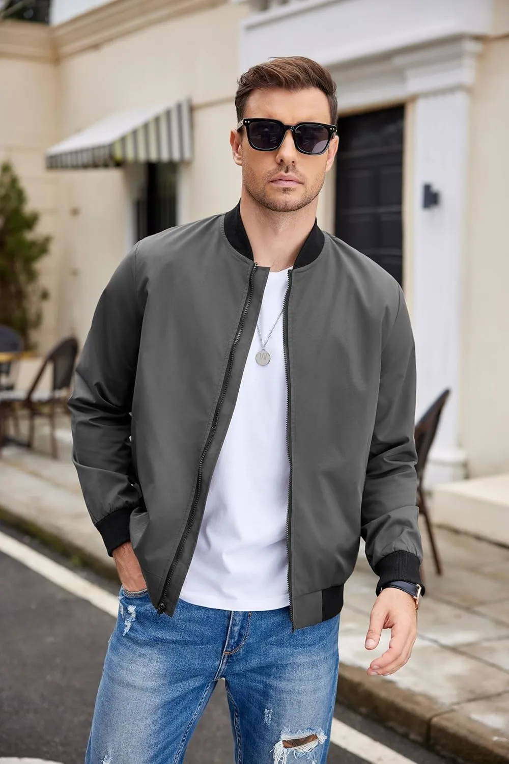 COOFANDY Men Bomber Jacket Lightweight Windbreaker Jackets Casual Softshell Flight Fashion Winter Fall Coat with Pocket