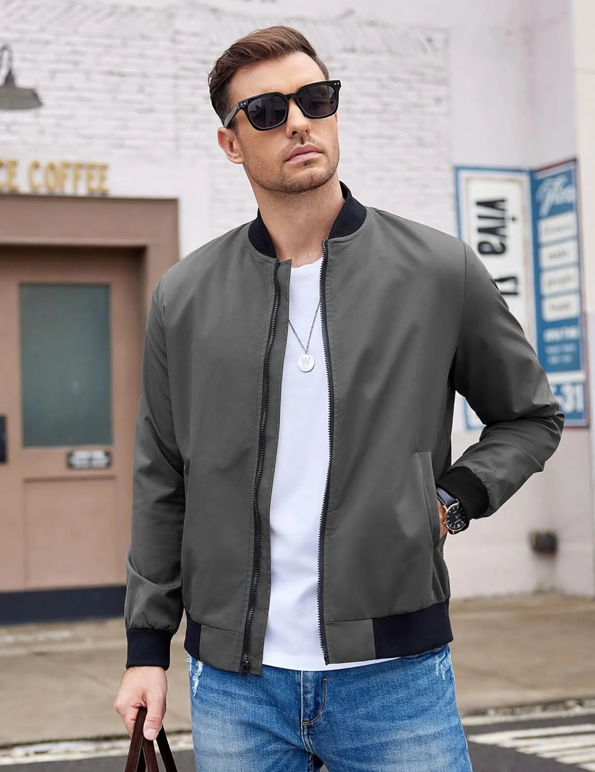 COOFANDY Men Bomber Jacket Lightweight Windbreaker Jackets Casual Softshell Flight Fashion Winter Fall Coat with Pocket